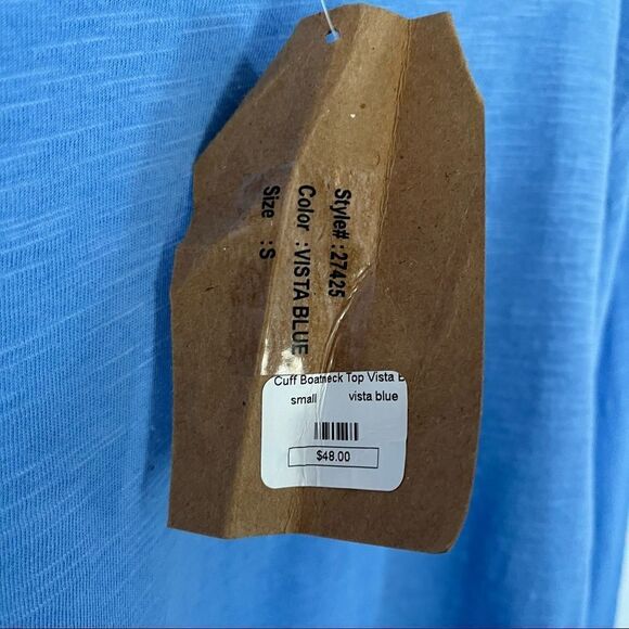 NEW ✨ Habitat Cuffed Boat-Neck Top In Vista Blue Small - Picture 4 of 9